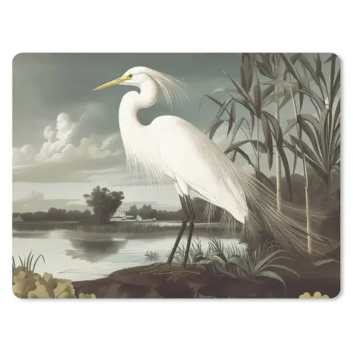 Reiger - Planten - Wolken - Wit muismat rubber klein -3d