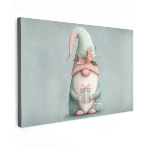 Kerstgnome - Cadeau - Groen canvas 2cm klein -z3d