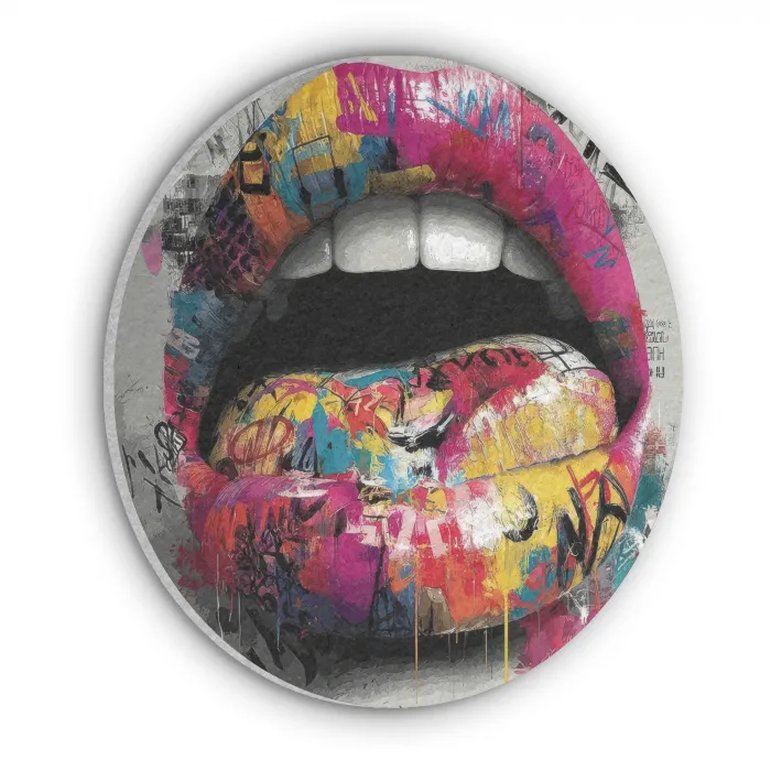 Lippen - Graffiti - Expressief Akoestische PET Vilt - Rond klein -3d