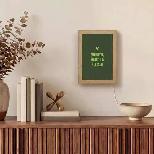 Donkergroen - Quote - Zon - Zomer Light Box met kabel (Wandlamp) klein -sfeer2