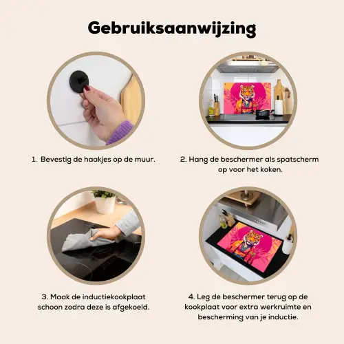 Tijger - Kimono - Planten - Roze Inductie beschemer met haakjes klein -ky-gebruik-nl