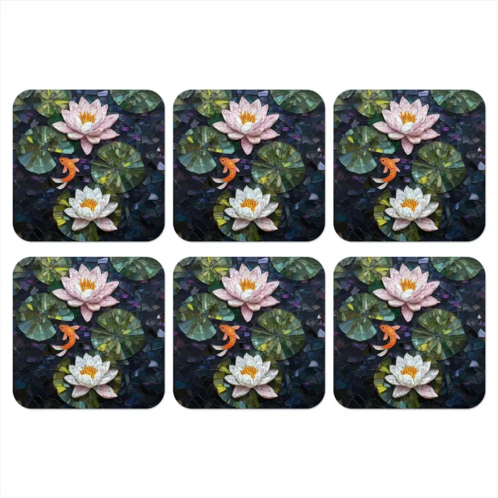Glasstukjes - Leliebladeren - Vis - Oranje onderzetter kurk middel -3d