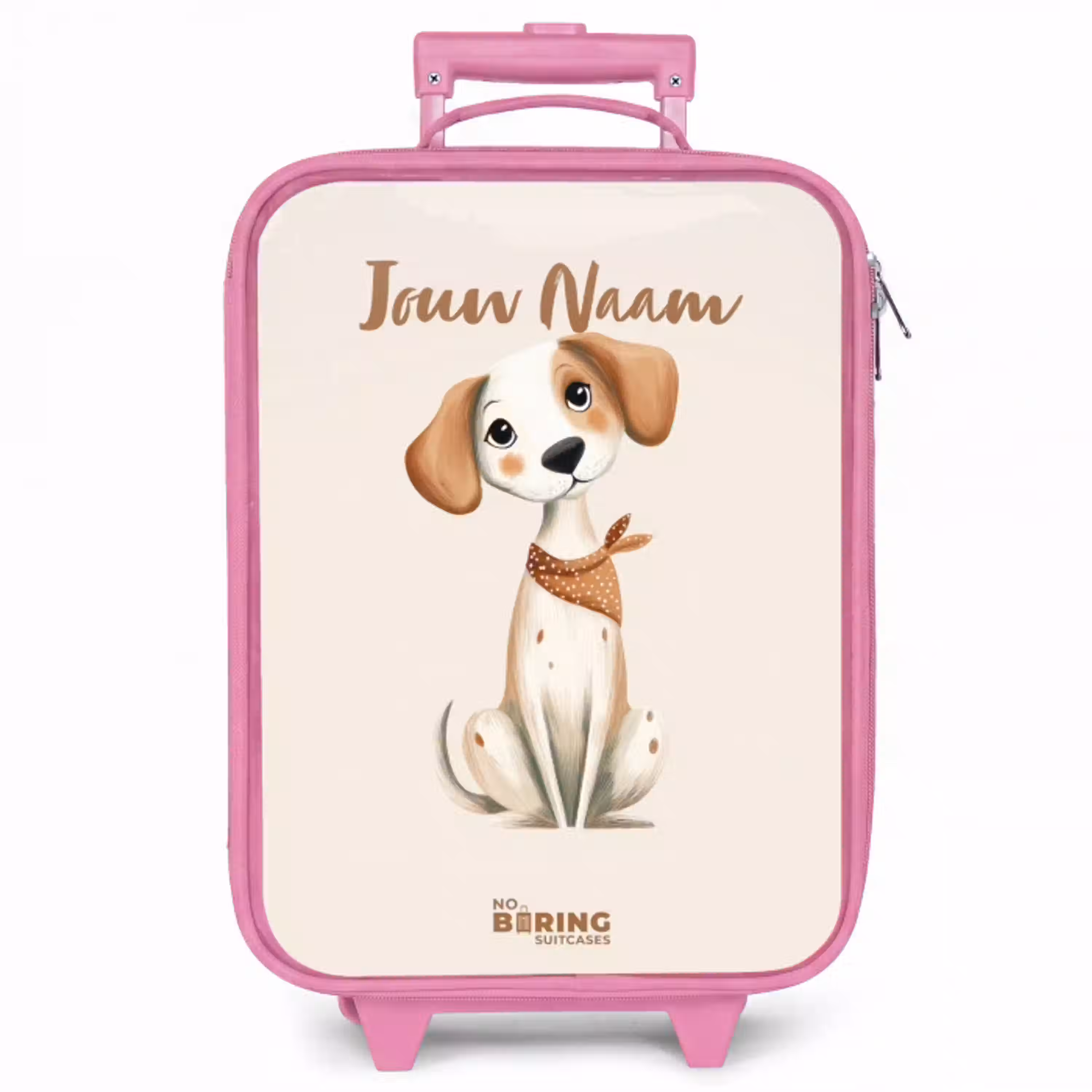 Bruin gevlekte pup op een beige achtergrond Kinderkoffer - Roze klein -zzz_website3d