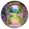 Doorkijk - Poort - Bloemen - Tuin Wandcirkel kunststof plaat 5mm dik klein -3d