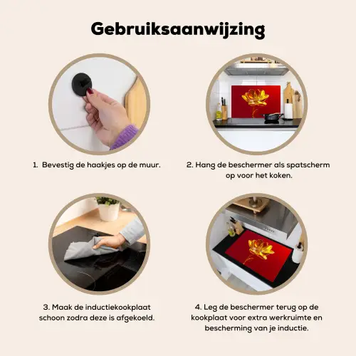 Bloem - Goud - Glazen Inductie beschemer met haakjes klein -ky-gebruik-nl