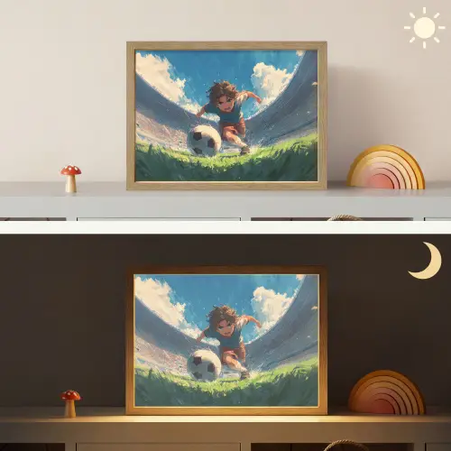 Stadion - Voetballer - Bal Light Box met batterij (Wandlamp kind) middel -sfeer3_kind