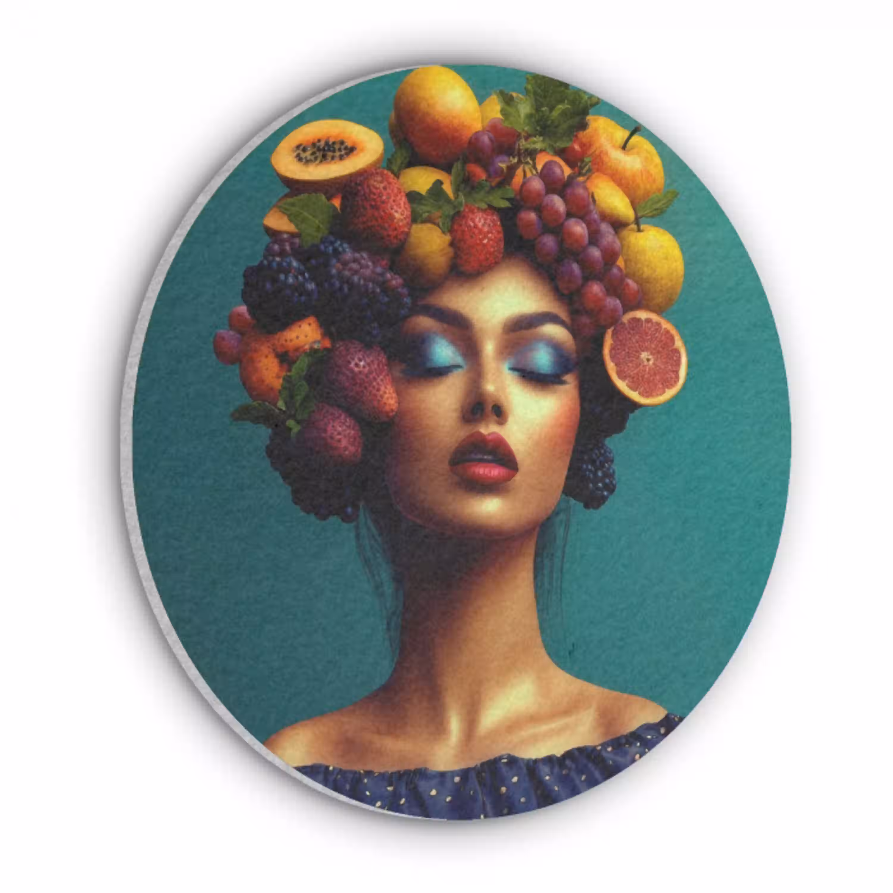 Vrouw - Hoodtooi - Tropisch - Fruit - Druiven Akoestische PET Vilt - Rond klein -3d