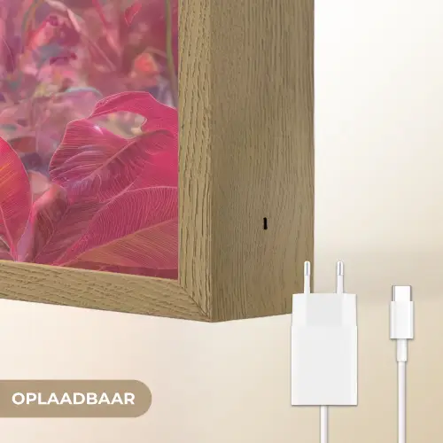 Luipaard - Bloemen - Roze Light Box met batterij (Wandlamp) middel -USP_websiteoplaadbaarNL