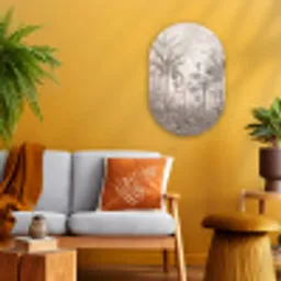 Jungle - Banenboom - Kolibrie - Beige Wandcirkel Ovaal Forex klein -sfeer4