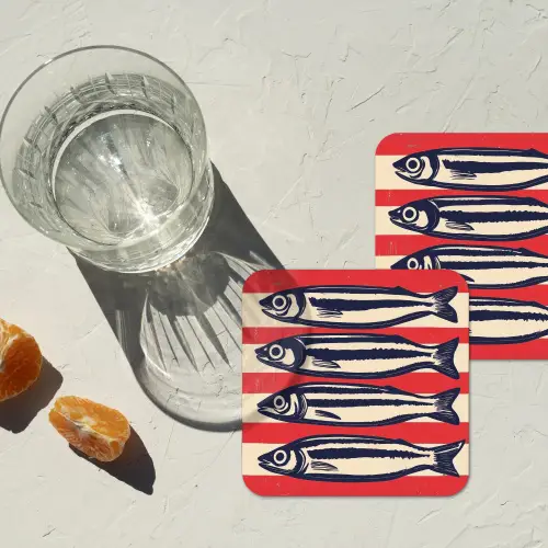 Sardines - Rood en beige strepen onderzetter kurk middel -sfeer4