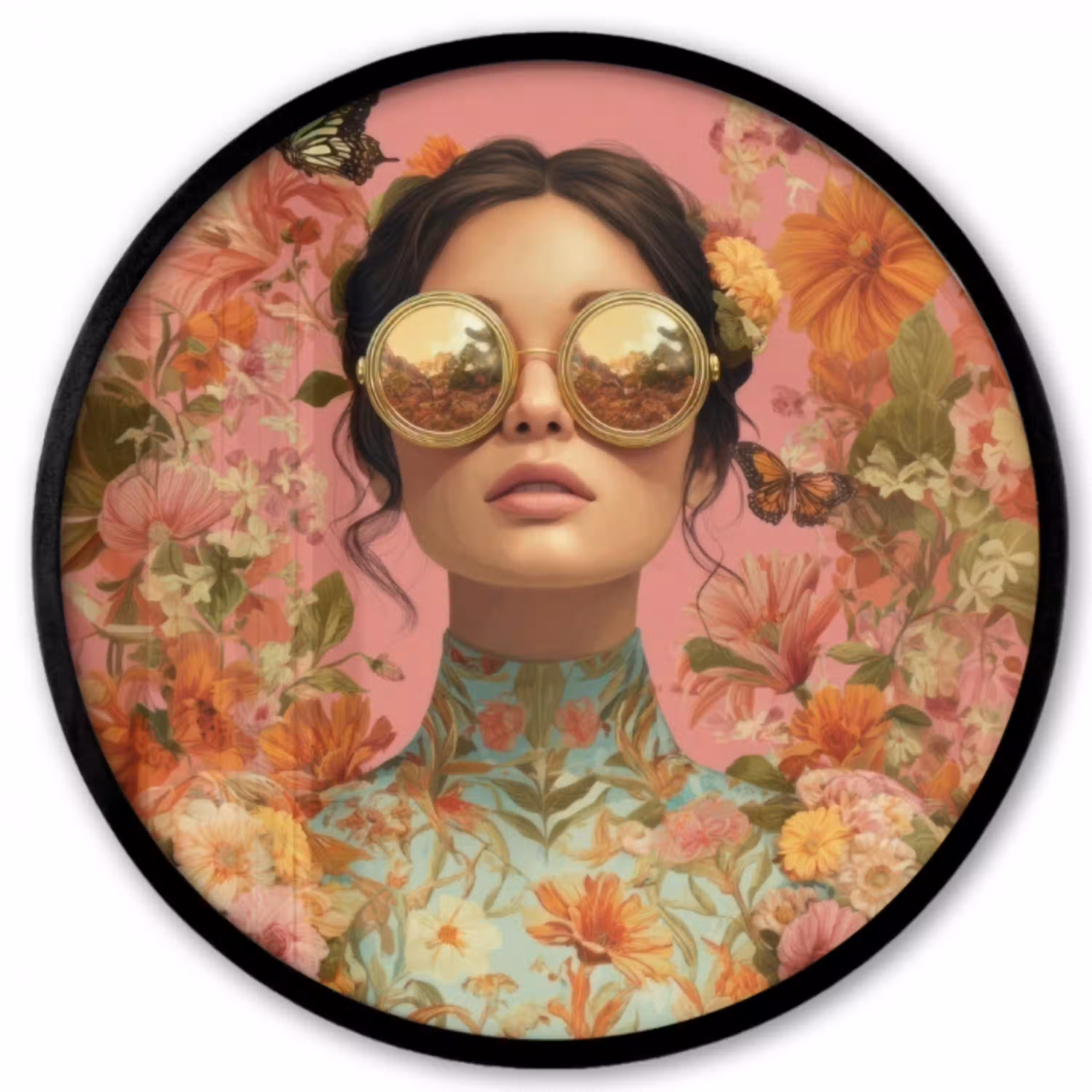 Vrouw - Bril - Roze - Bloemen Fotolijst rond zonder passe partout klein -3d
