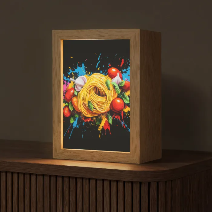 Spaghetti - Graffiti - Verf - Kleurrijk - Eten - Modern Light Box met kabel (Tafellamp) klein -z3d_website