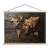 Wereldkaart -  Hout - Mozaïek textielposter latten blank klein -3d