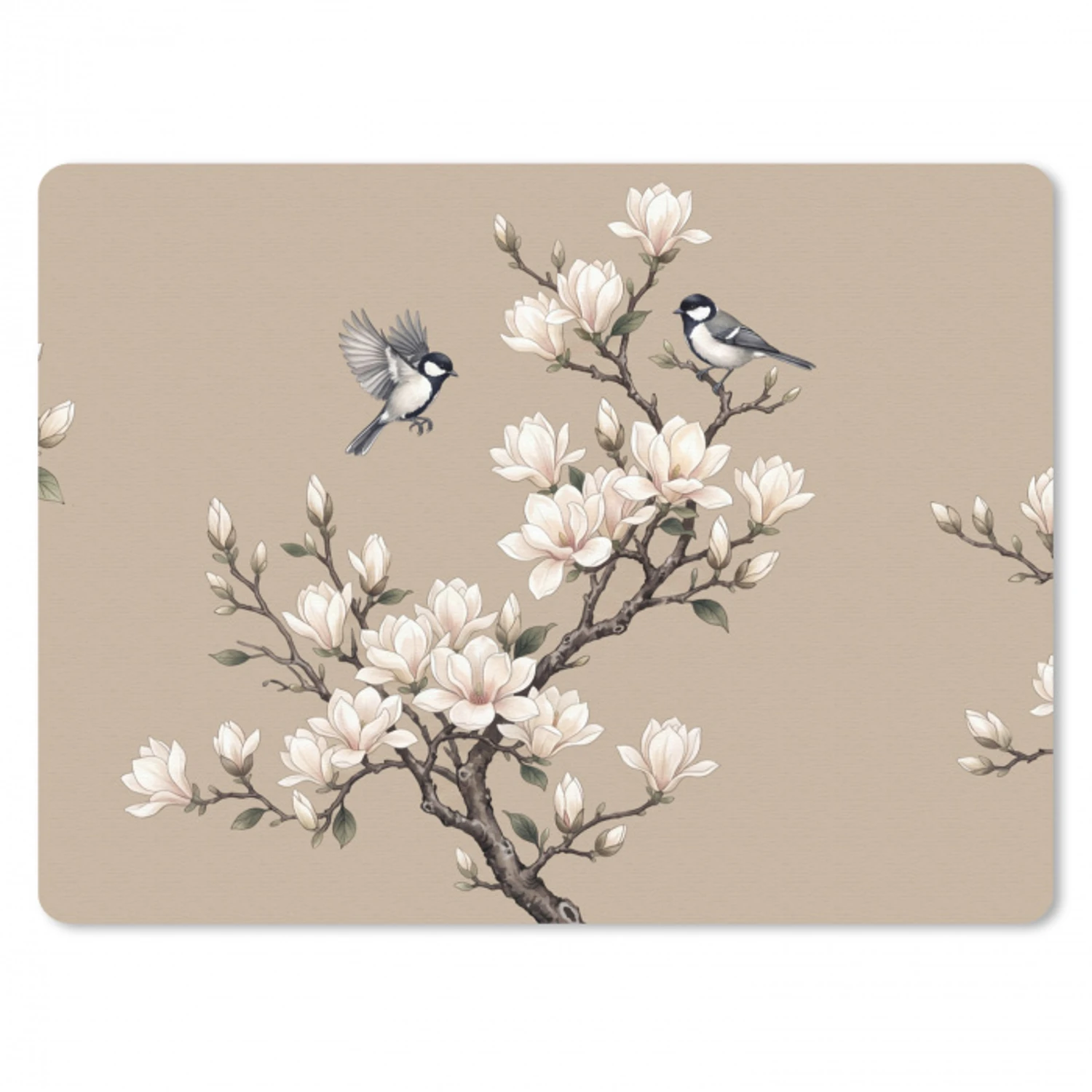Oosters - Vogels - Beige muismat rubber klein -3d