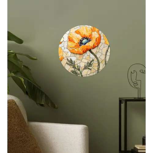 Klaprozen - Oranje - Mozaïek - Bladeren Wandcirkel behangsticker klein -sfeer2