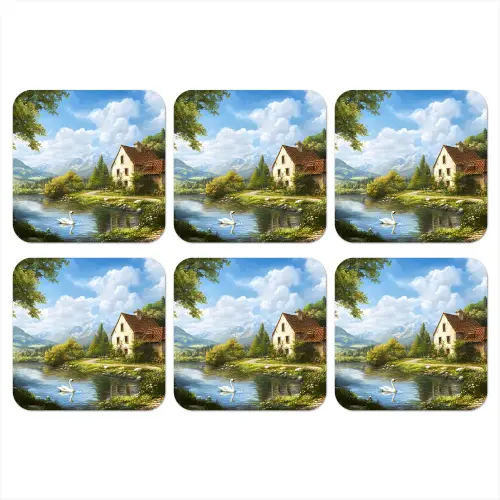 Zwaan - Bomen - Rust onderzetter kurk middel -3d