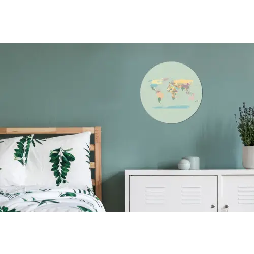 Wereldkaart - Realistisch - Kaart Wandcirkel aluminium klein -slaapkamer