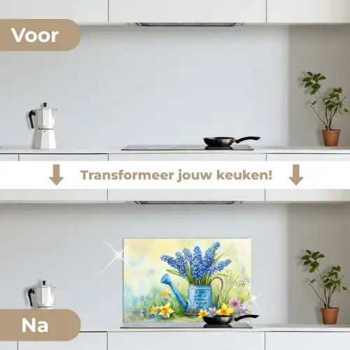 Lavendelbloemen - Quote - Gieter keuken achterwand spatscherm klein -voor_na_NL