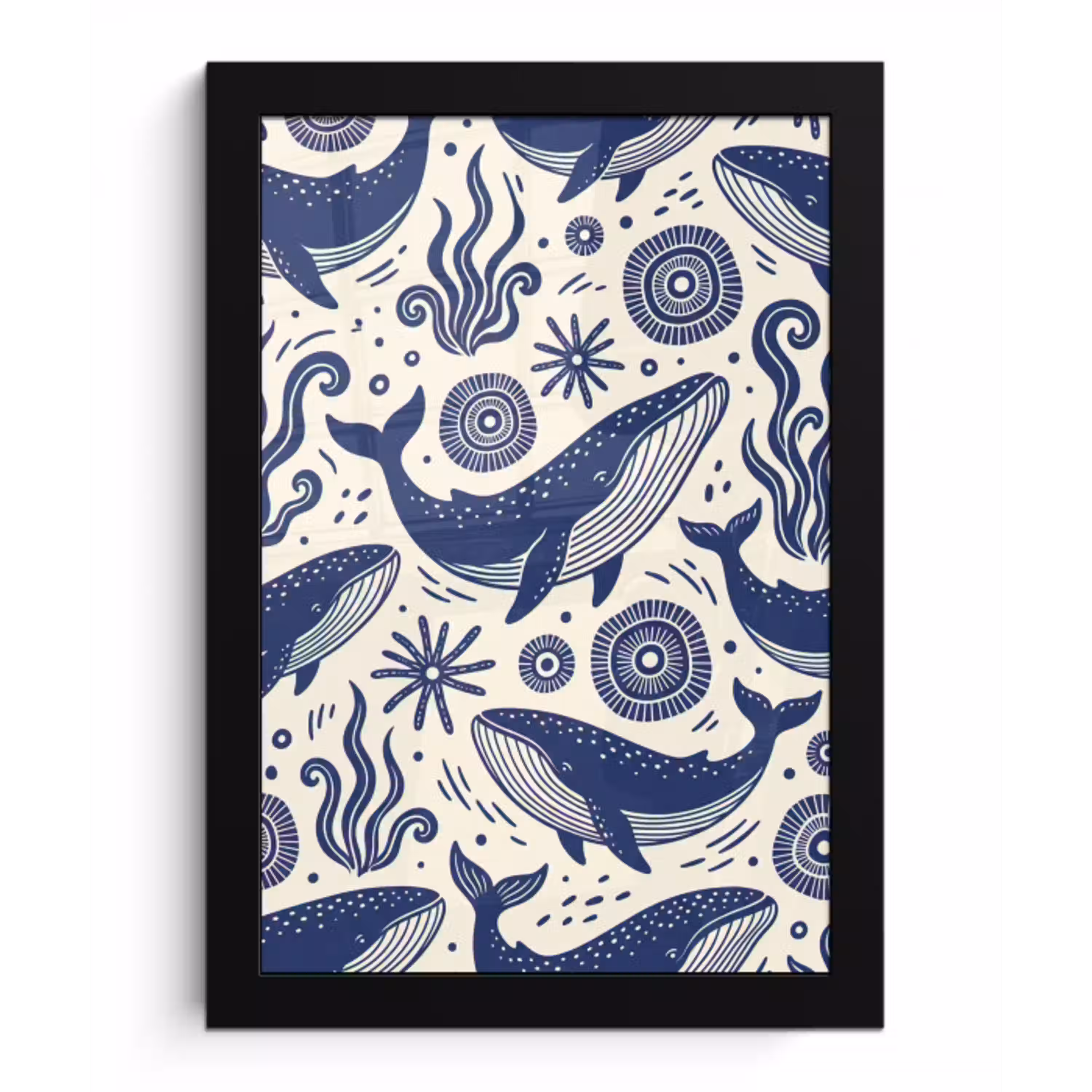 Walvis - Onderwater - Dieren - Abstract - Blauw fotolijst zwart zonder passe partout klein -3d