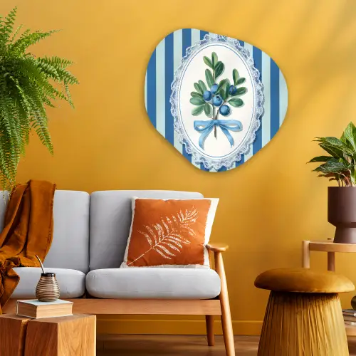 Illustratie - Bessen - Blauw - Strepen Wandcirkel Organisch Plexiglas middel -sfeer4