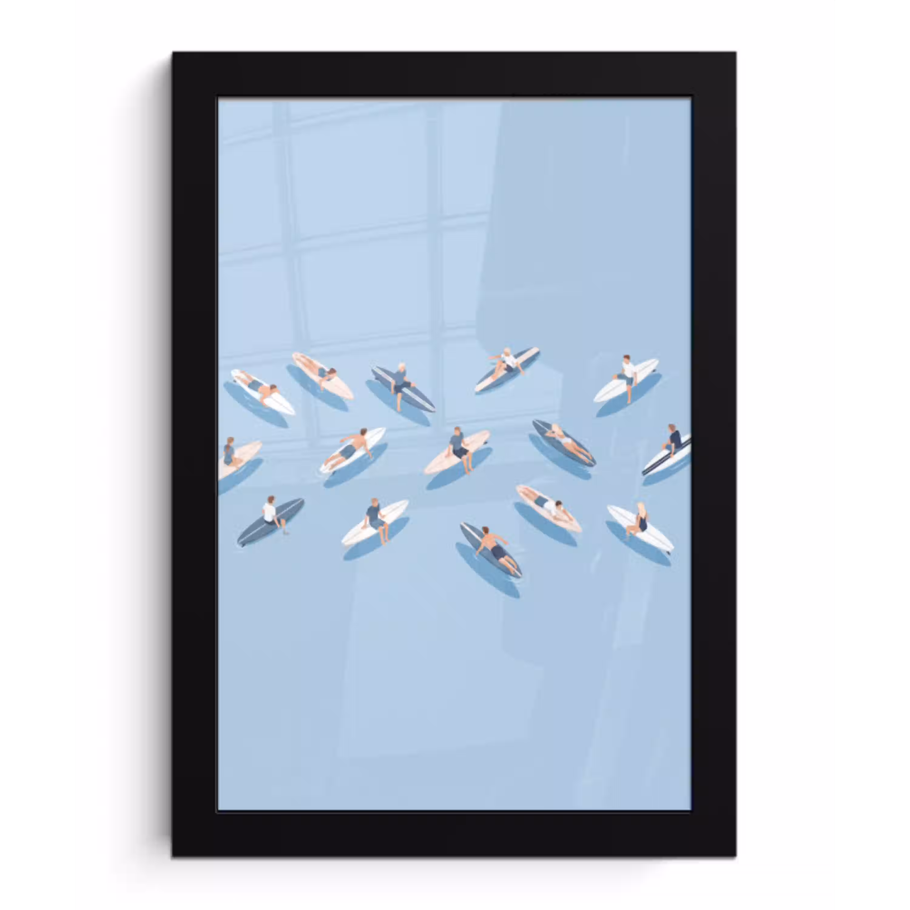 Mensen - Surfen - Water - Zomer - Illustratie fotolijst zwart zonder passe partout klein -3d