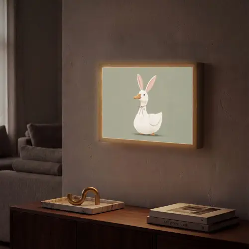 Eend - Konijnoren - Grijs Light Box met batterij (Wandlamp) middel -sfeer1