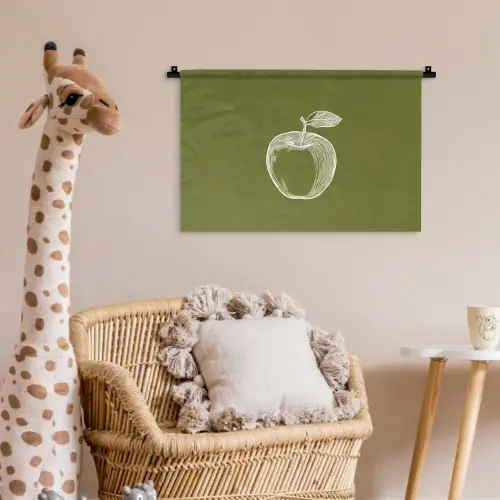 Lijntekening - Appel - Olijfgroen - Blaadje Wandkleed katoen klein -wsfeer5_kind