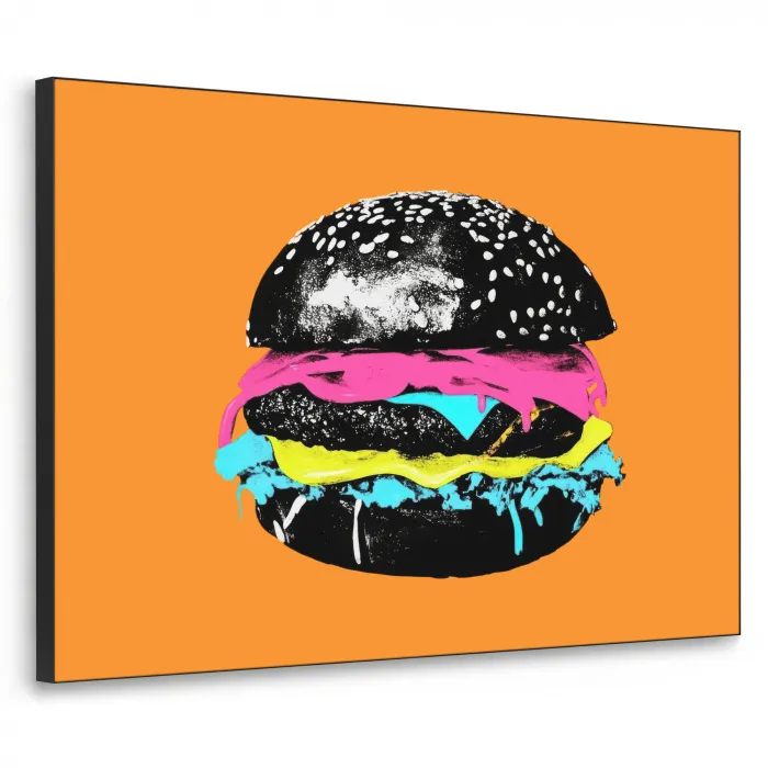 Hamburger - Oranje - Neon - popart Textielframe - compleet frame klein -3d