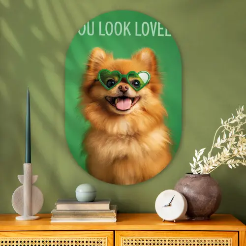 Hond - Zonnebril - Valentijn - Love Wandcirkel Ovaal Glas middel -sfeer2