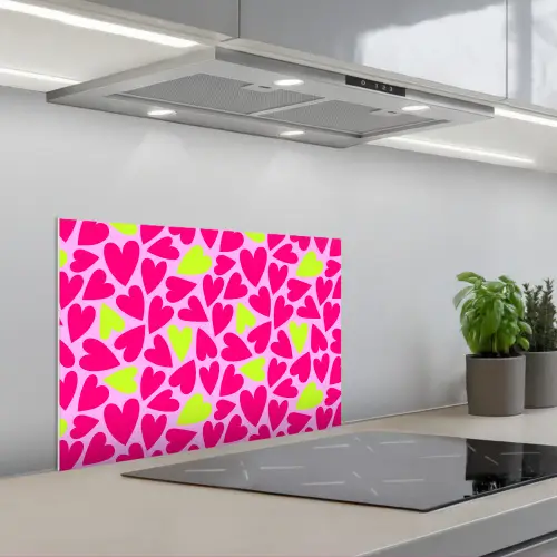 Patroon - Hart - Roze - Groen keuken achterwand spatscherm klein 900 -3d_schuin