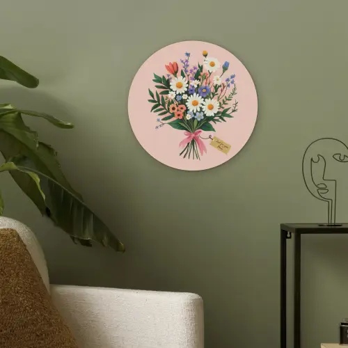 Margrieten - Boeket - Strikje - Roze Akoestische PET Vilt - Rond klein -sfeer2