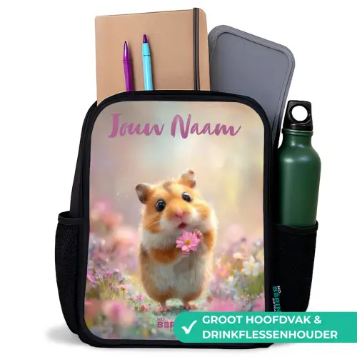 Hamster - Bloem - Natuur - Dier Rugzak - Zwart middel -inhoud_NL
