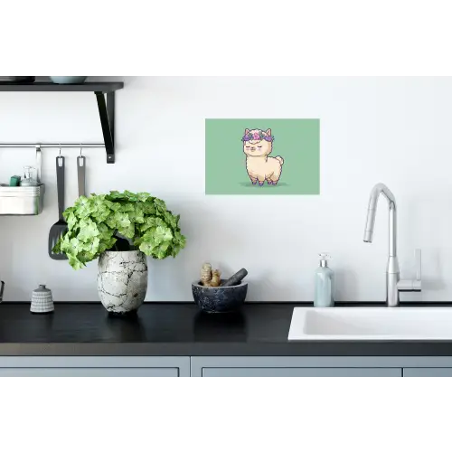 Alpaca - Groen - Bloemendiadeem Muursticker klein -keuken