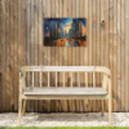 Auto - Skyline - Zon - Blauw Tuinposter op houten frame 2 cm dik klein -sfeer4