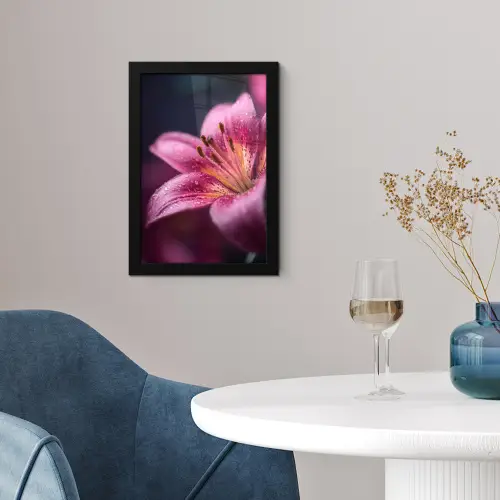 Roze - lelie - Dauwdruppels fotolijst zwart zonder passe partout klein -sfeer4