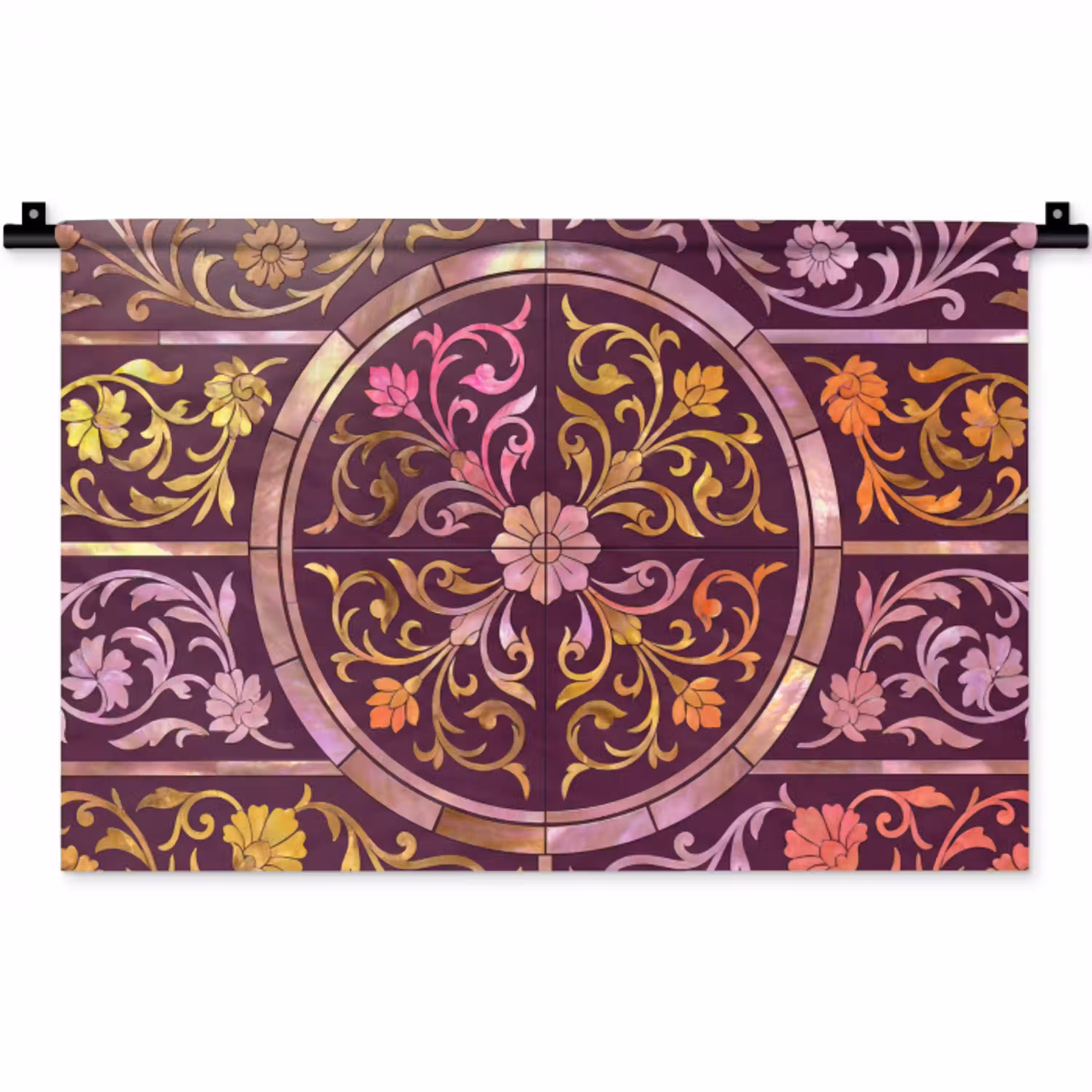 Patroon - Floraal - Oosters - Paars - Goud Wandkleed katoen klein -zz3d