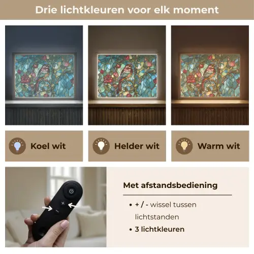 Vogel - Tak - Rozen - Mozaïek Light Box met batterij (Wandlamp) middel -USP_lichtkleurNL