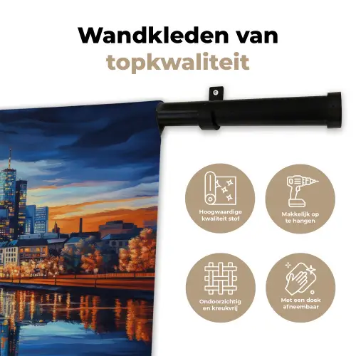 Zonsondergang Frankfurt - Stad - Skyline - Water Wandkleed katoen klein -sfeer2