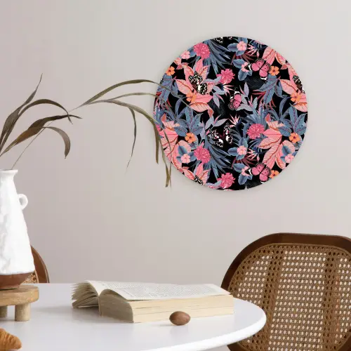 Zomer - Vlinder - Zwart - Roze Wandcirkel plexiglas klein 852 -sfeer4