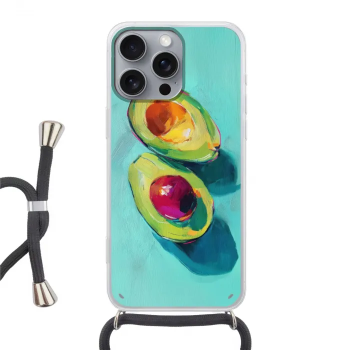 Avocado - Groen - Pit - Schaduw Hoesje iPhone 16 Pro Max met koord klein -3d