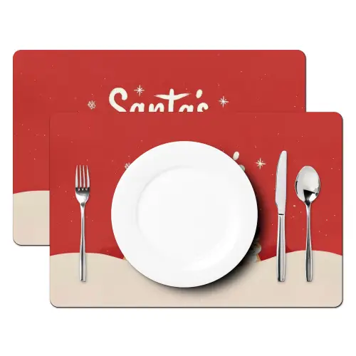 Illustratie - Kerstman - Rendieren - Rood Placemat vinyl groot -zzsfeer2_Kitchenyeah-website