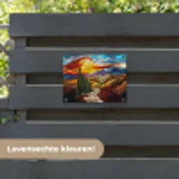 Mozaïek - Zon - Landschap - Dorp tuinposter los doek klein -sfeer3