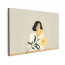 Vrouw - Bloem - Geel - Minimalistisch Tuinposter op houten frame 2 cm dik klein -3d