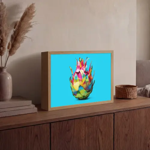 Drakenfruit - Blauw - Levendig Light Box met batterij (Wandlamp) middel -sfeer2