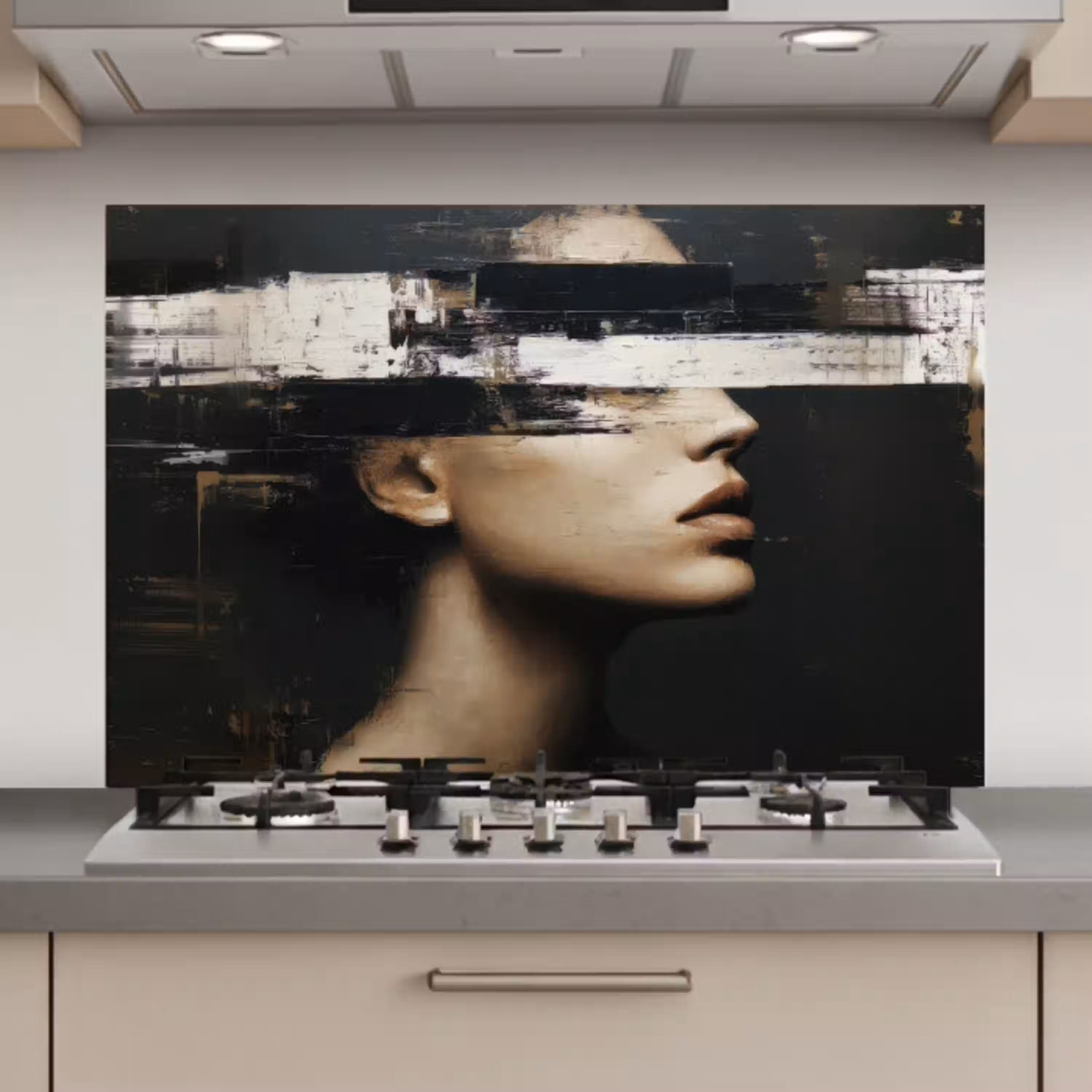 Gezicht - Vrouw - Zwart - Abstract keuken achterwand spatscherm klein -3d_website