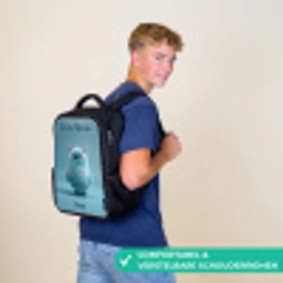 Blauw pluizig monster met hoorns Rugzak - Zwart middel -sfeer9_NL