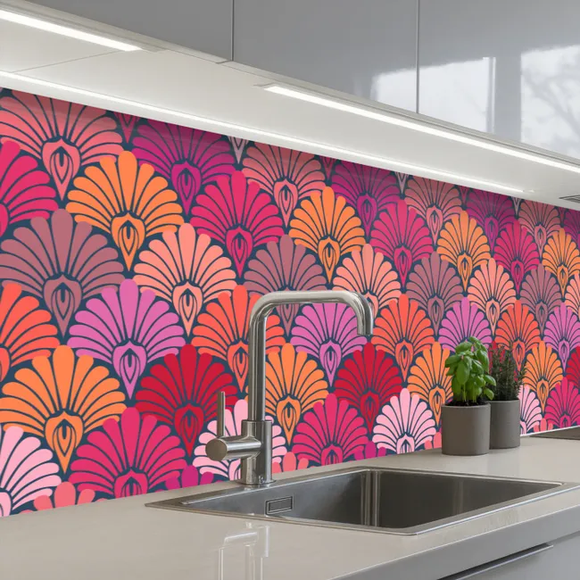Keuken achterwand - Patronen - Art Deco - Roze - Bloemen