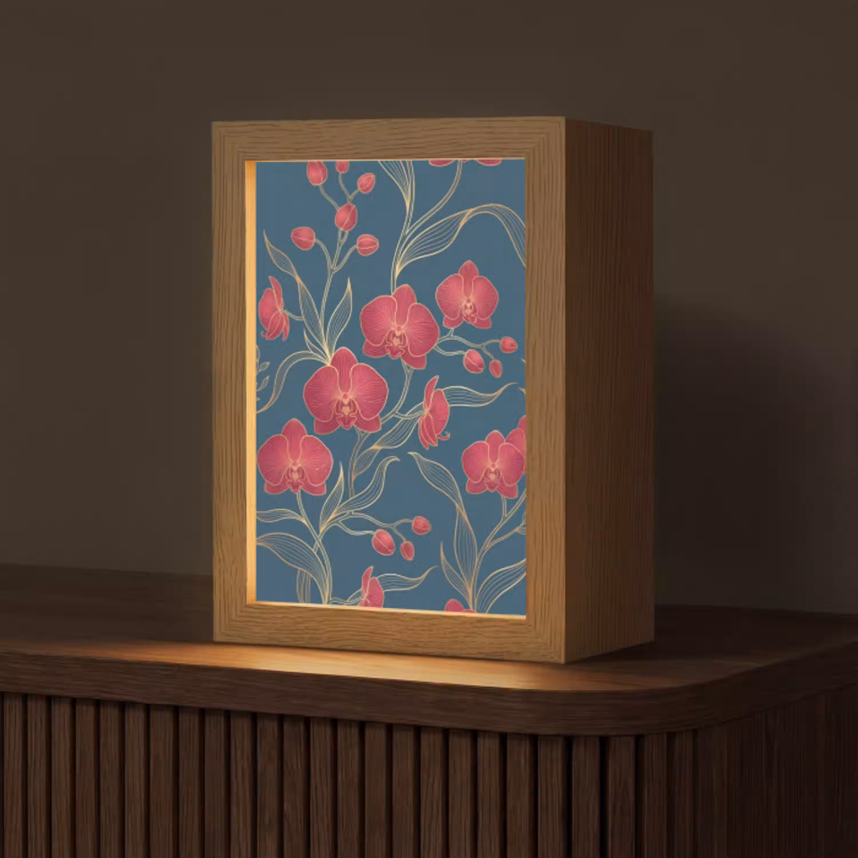 Bloemen - Rood - Goud Light Box met kabel (Tafellamp) klein -z3d_website