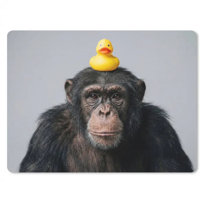 Chimpansee - Badeend - Grijs muismat rubber klein -3d