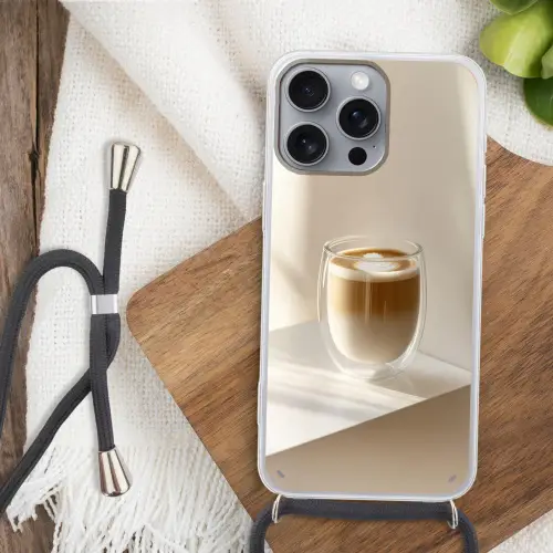 Mok - Latte - Minimalistisch - Schaduw Hoesje iPhone 16 Pro Max met koord klein -sfeer4